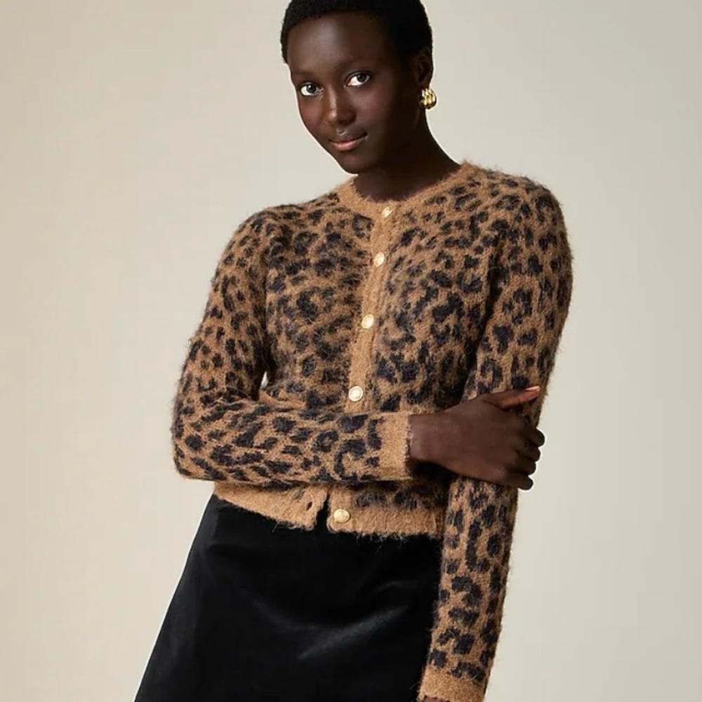 NWT J Crew Brushed sweater lady jacket in leopard print